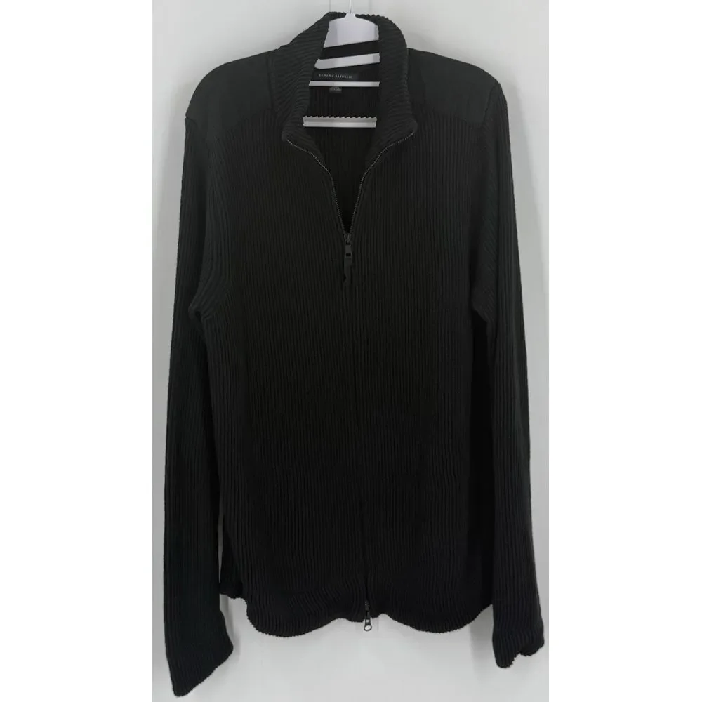 Banana Republic Black Full‎ Zip Linen/Cotton Ribbed Sweater Cardigan Mens SZ XL